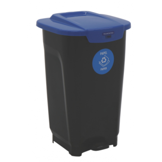 Lixeira Tramontina T-Force Coleta Seletiva Papel 50L em Polipropileno Preto e Azul - ref 92813709